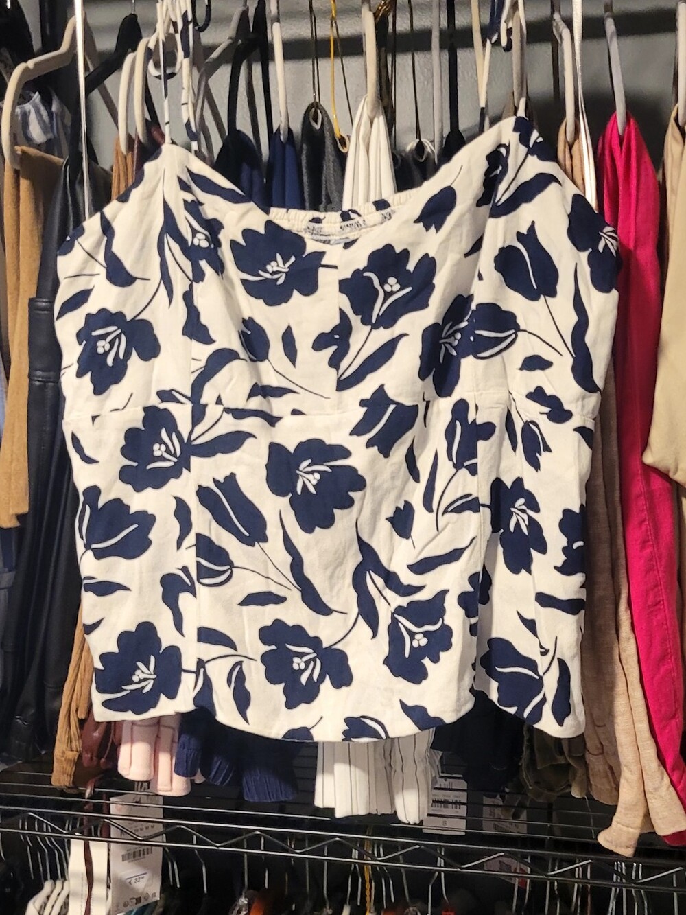 5 For $25 Old Navy White Off-Shoulder Sweater with Navy Floral Print
